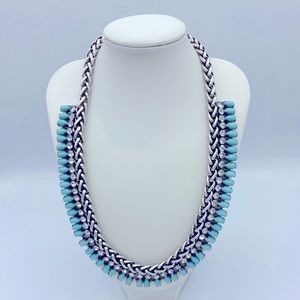 Chicos Silver Woven Chain With Faux Turquoise Teardrops And Rhinestone Necklace